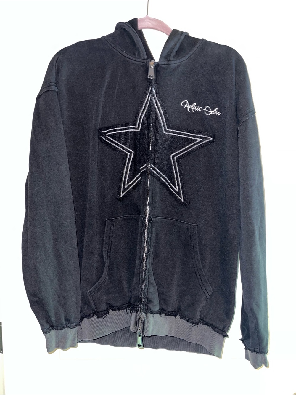Aelfric Eden Black Distressed Star Zip Hoodie